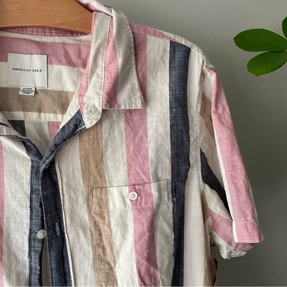 American Eagle 100% Cotton Striped Lightweight Casual Button Down Shirt Mens XL - Picture 6 of 7